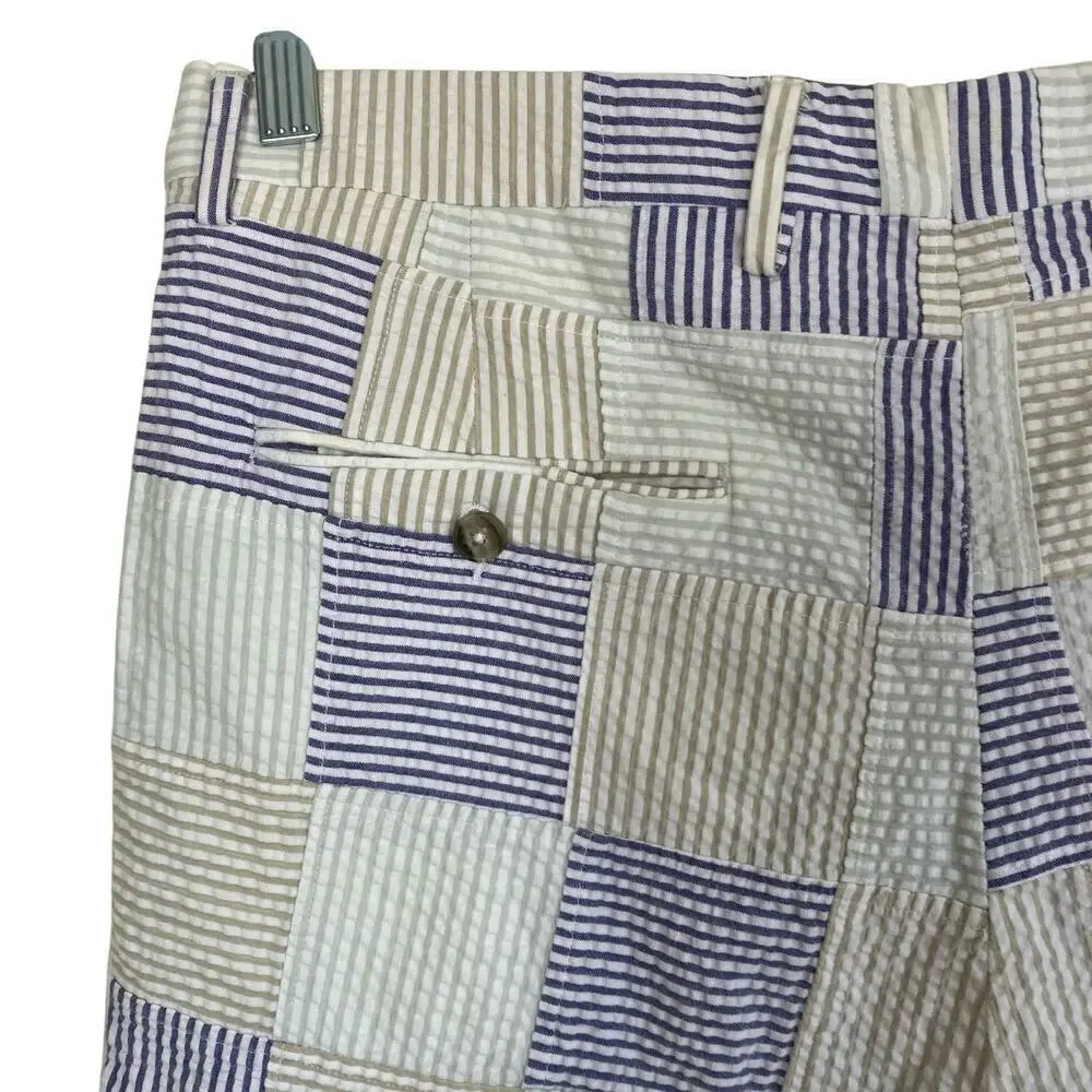 Berle Vintage Seersucker Cotton Madras Plaid Pleated Chino Shorts Preppy Sz 34